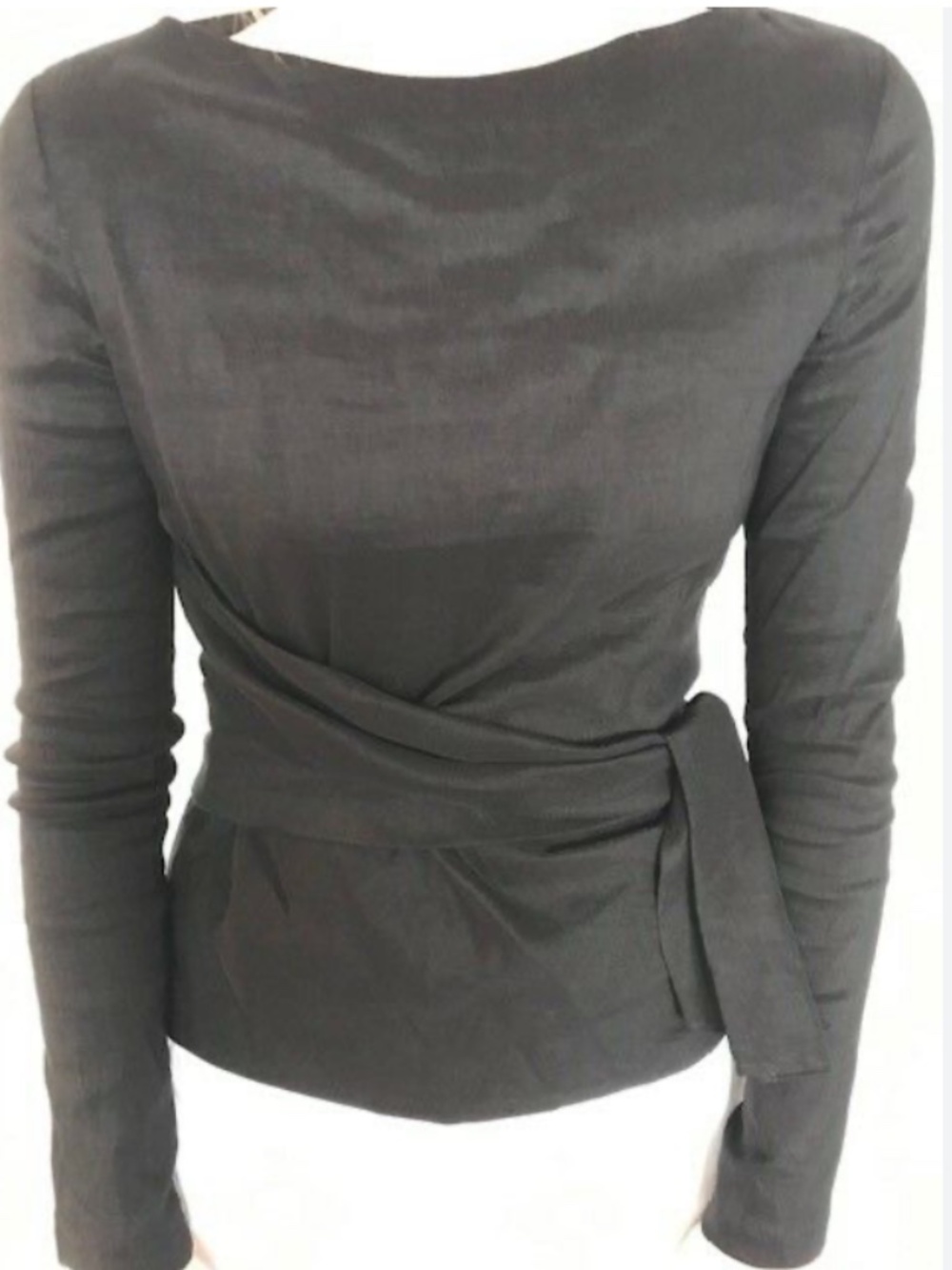 Zara Charcoal Boat Neck Tie Waist Long Sleeve Women's Top | Size Large